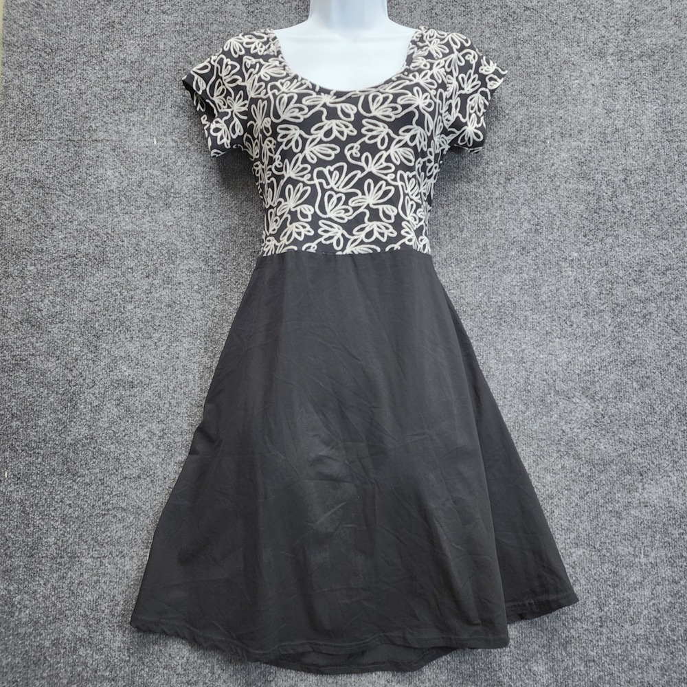 Pact Organic Cotton Floral Cut Out Back Fit & Flare Knit Dress Women Medium